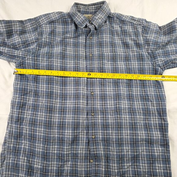 Vintage L.L. Bean Mens Tall Large Plaid Button Up Shirt Blue Cotton Long Sleeve - Picture 7 of 10
